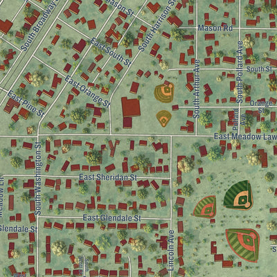 Close-up of the map of Manito, Illinois print showing street and building detail