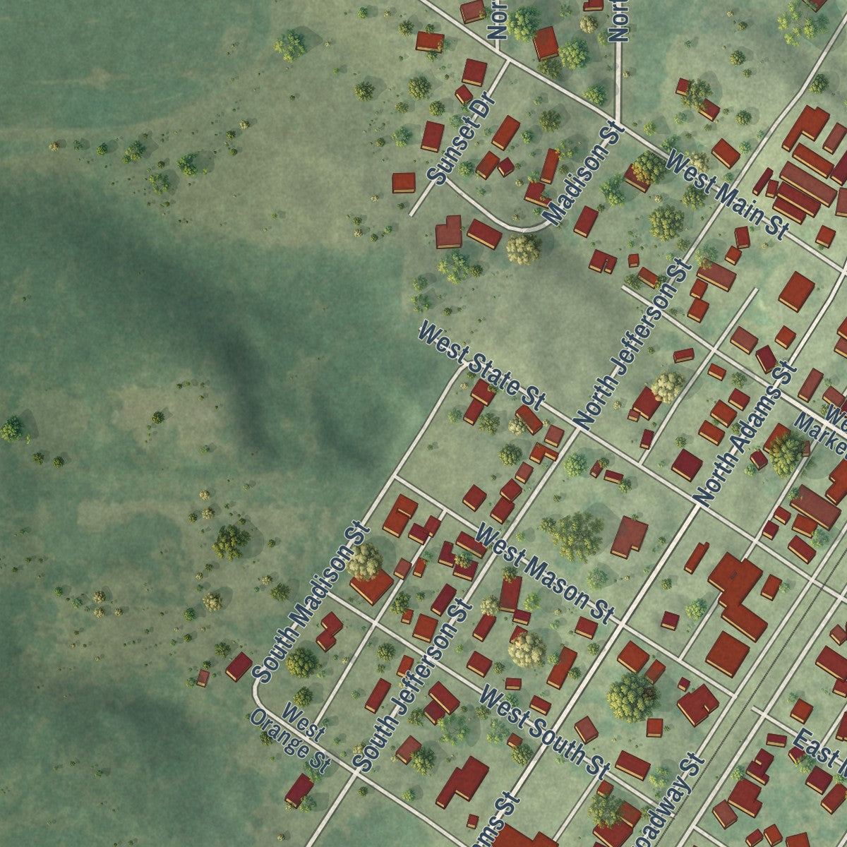 Second close-up of the map of Manito, Illinois print showing more streets and buildings