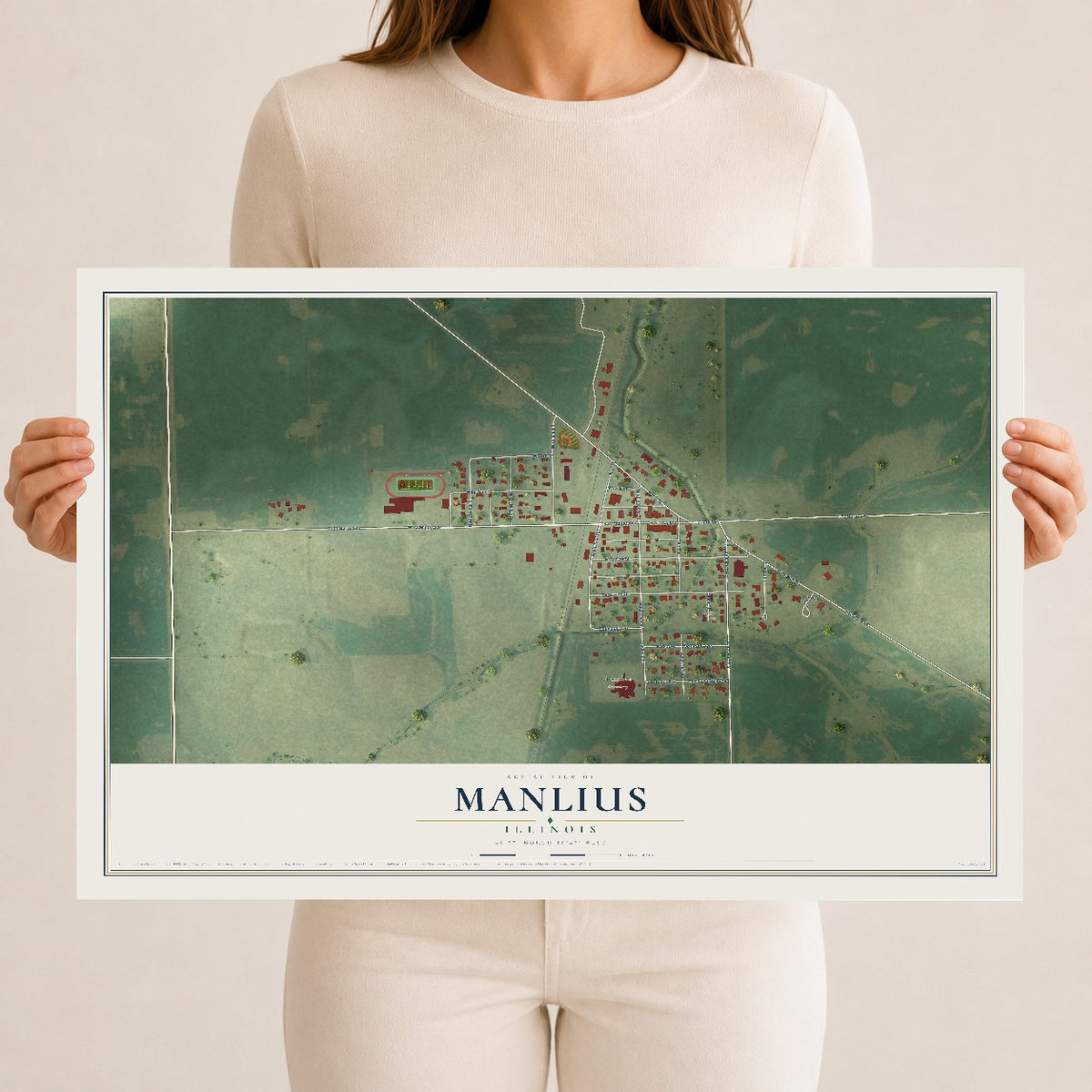 Map of Manlius, Illinois, 12 x 18 inch unframed archival matte print
