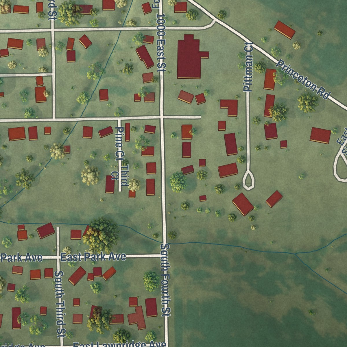 Second close-up of the map of Manlius, Illinois print showing more streets and buildings