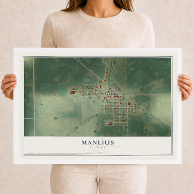 Map of Manlius, Illinois, 12 x 18 inch print in a white wood frame