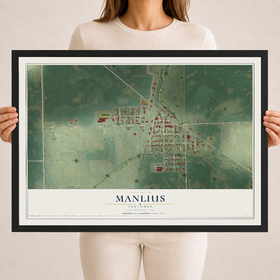 Map of Manlius, Illinois, 18 x 24 inch print in a black wood frame
