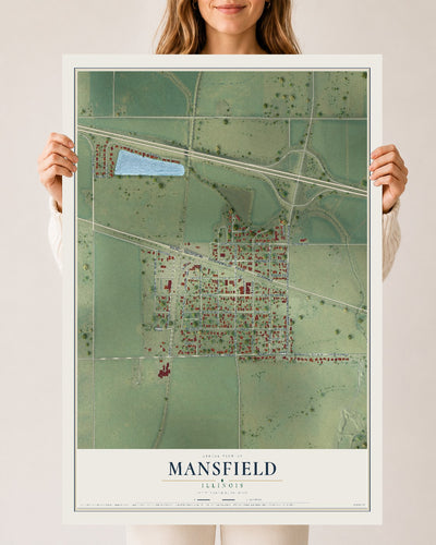 Map of Mansfield, Illinois, 24 x 36 inch unframed archival matte print