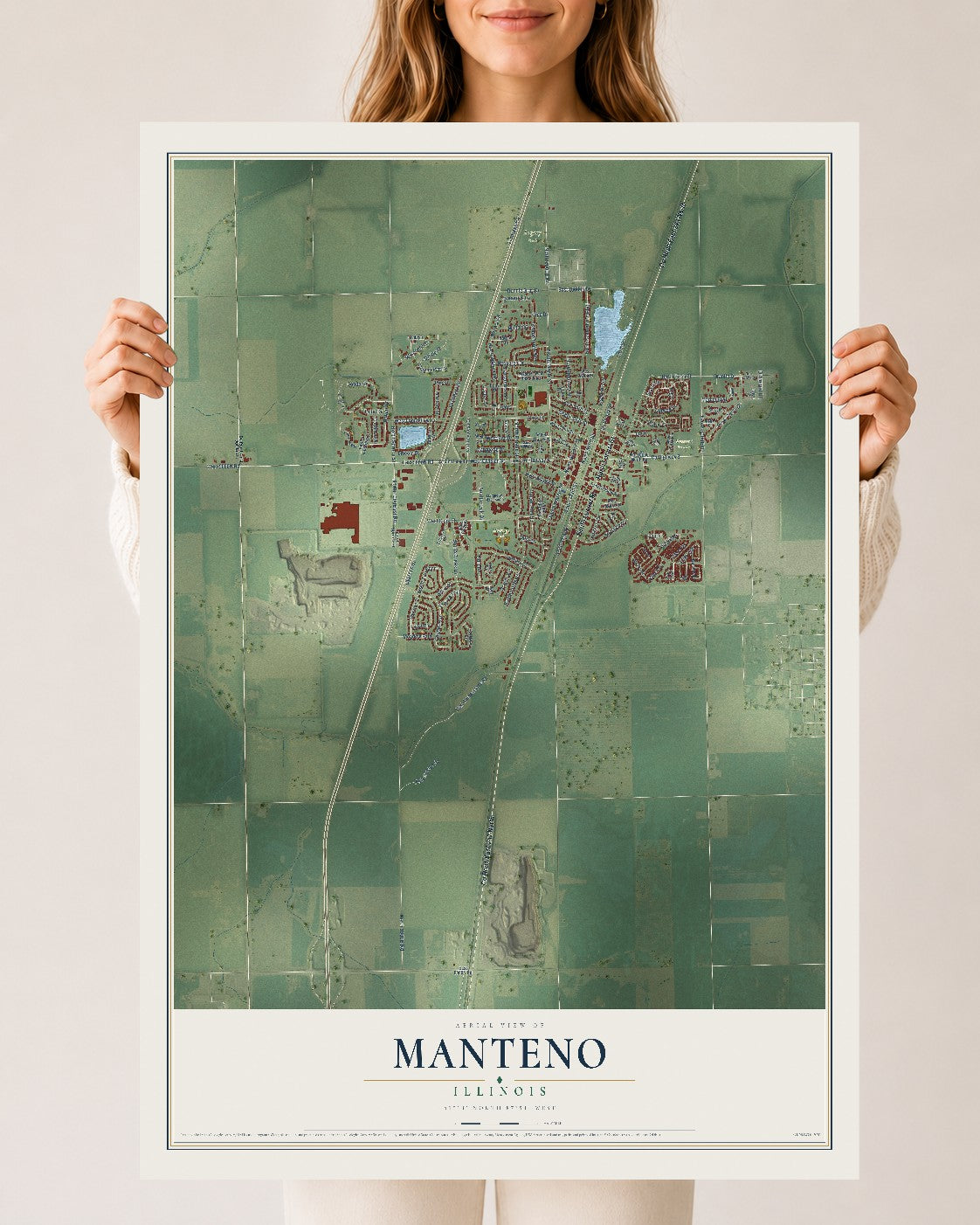 Map of Manteno, Illinois, 24 x 36 inch unframed archival matte print