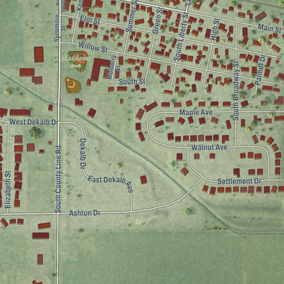 Close-up of the map of Maple Park, Illinois print showing street and building detail