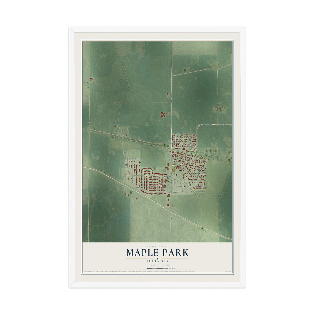 Map of Maple Park, Illinois, 12 x 18 inch print in a white wood frame