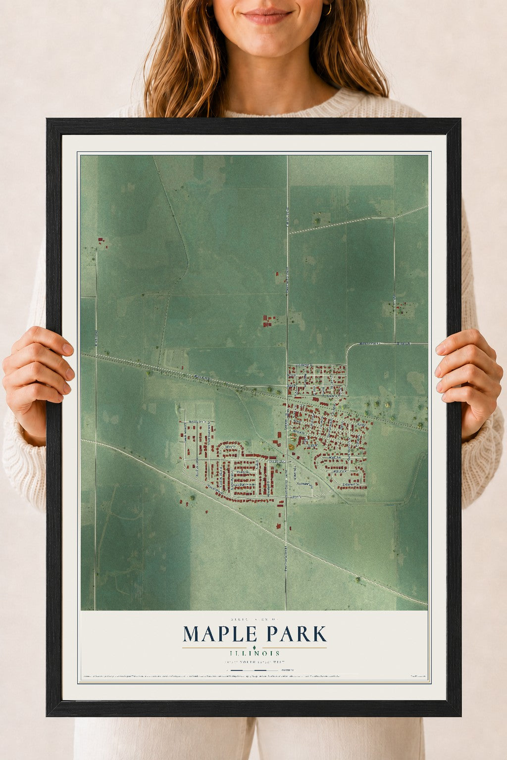 Map of Maple Park, Illinois, 18 x 24 inch print in a black wood frame
