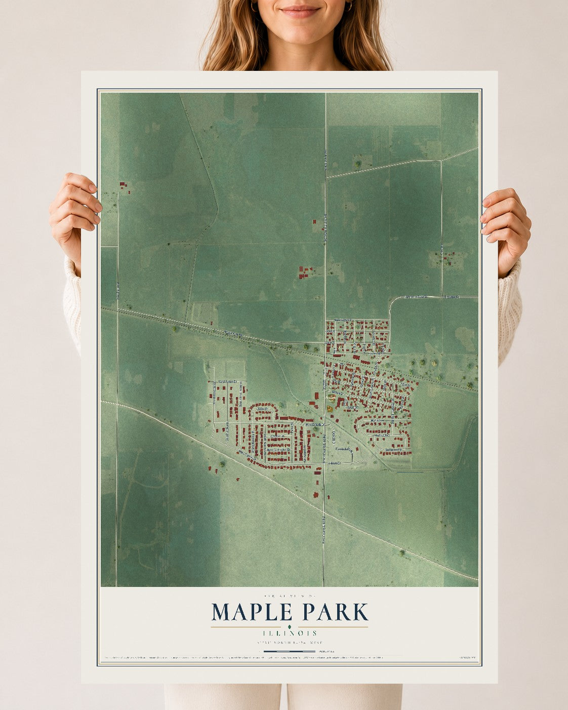 Map of Maple Park, Illinois, 24 x 36 inch unframed archival matte print