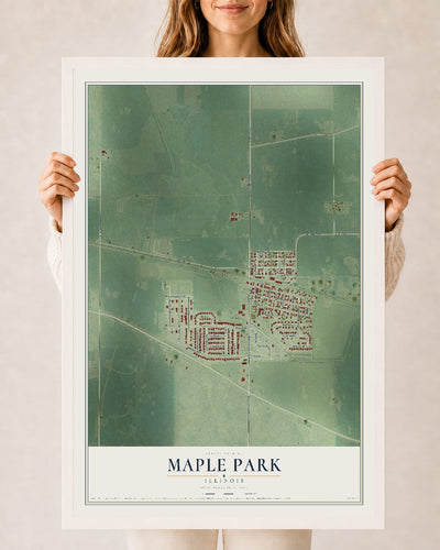 Map of Maple Park, Illinois, 24 x 36 inch print in a white wood frame