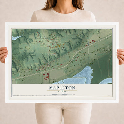 Map of Mapleton, Illinois, 18 x 24 inch print in a white wood frame