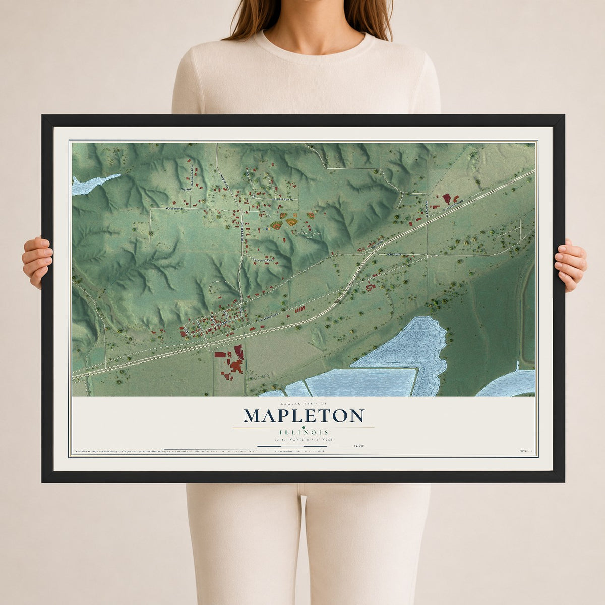Map of Mapleton, Illinois, 24 x 36 inch print in a black wood frame