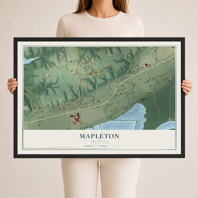 Map of Mapleton, Illinois, 24 x 36 inch print in a black wood frame