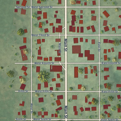 Close-up of the map of Maquon, Illinois print showing street and building detail