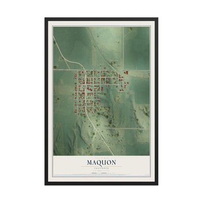 Map of Maquon, Illinois, 12 x 18 inch print in a black wood frame