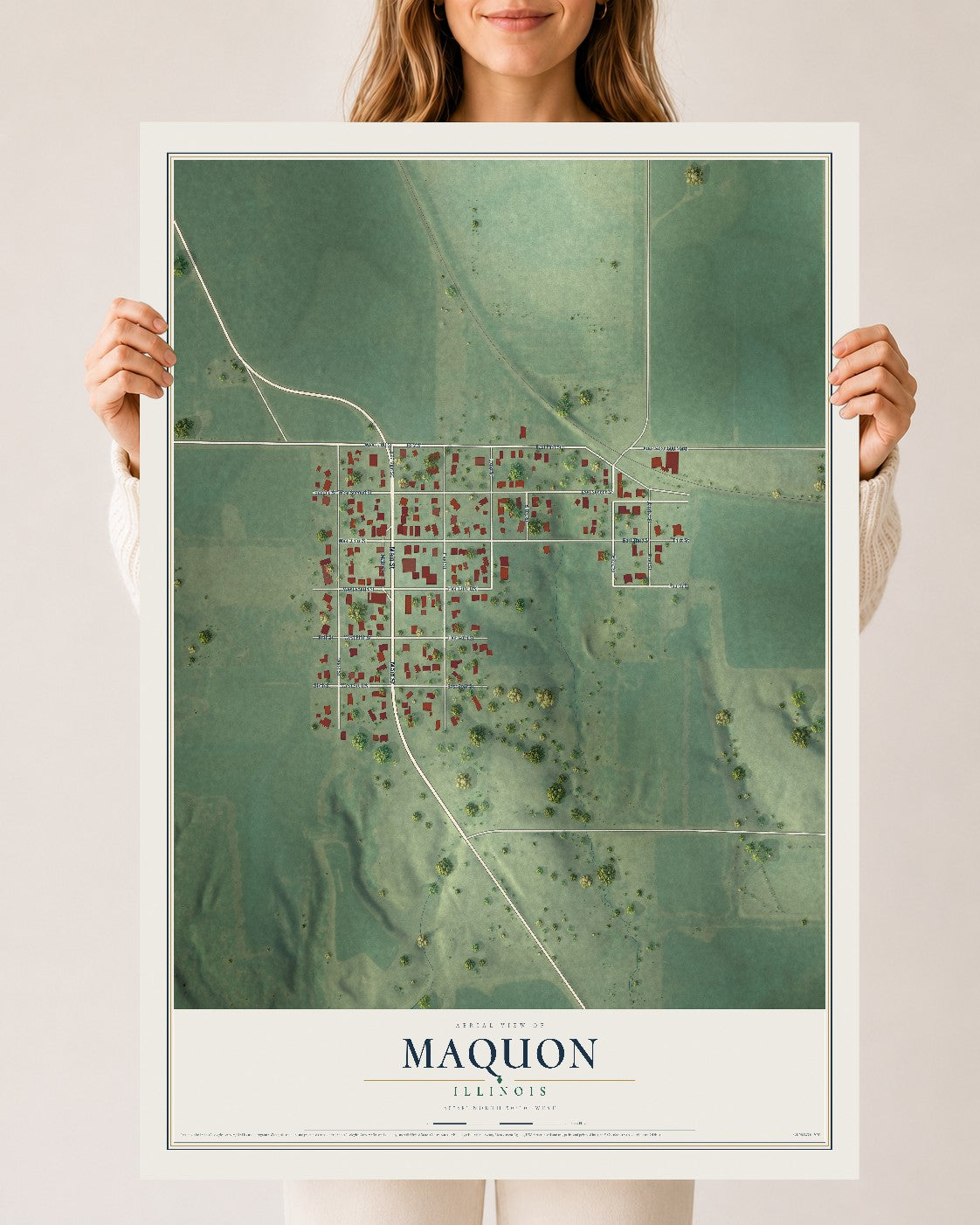 Map of Maquon, Illinois, 24 x 36 inch unframed archival matte print