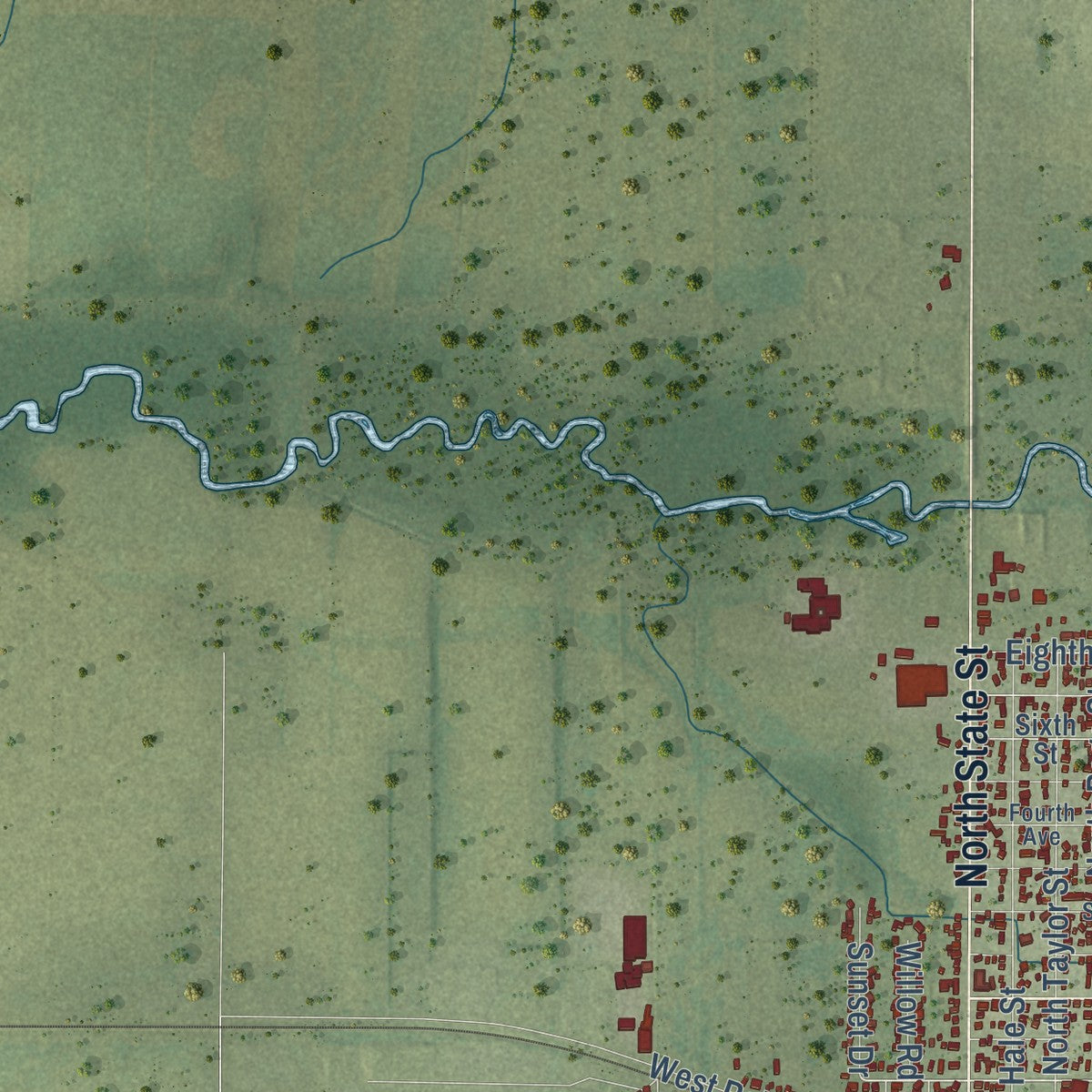 Second close-up of the map of Marengo, Illinois print showing more streets and buildings