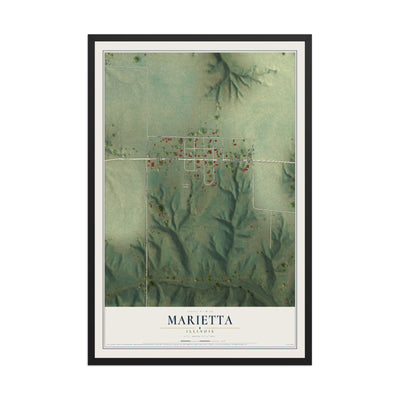 Map of Marietta, Illinois, 12 x 18 inch print in a black wood frame