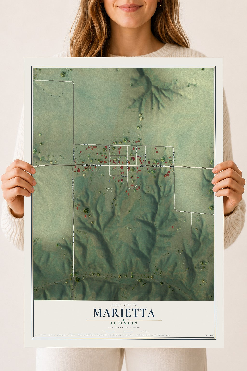 Map of Marietta, Illinois, 18 x 24 inch unframed archival matte print