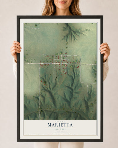 Map of Marietta, Illinois, 24 x 36 inch print in a black wood frame