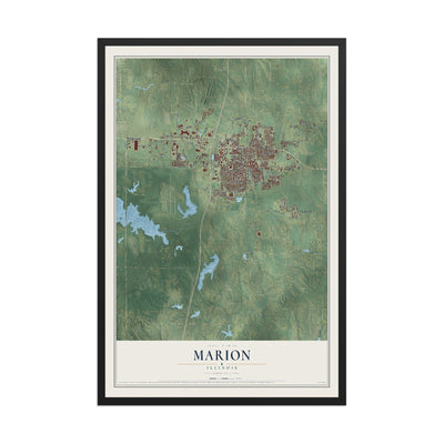 Map of Marion, Illinois, 12 x 18 inch print in a black wood frame