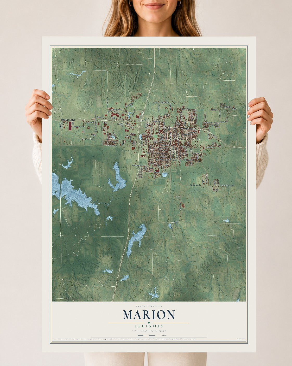 Map of Marion, Illinois, 24 x 36 inch unframed archival matte print