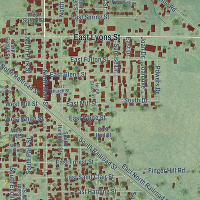 Close-up of the map of Marissa, Illinois print showing street and building detail