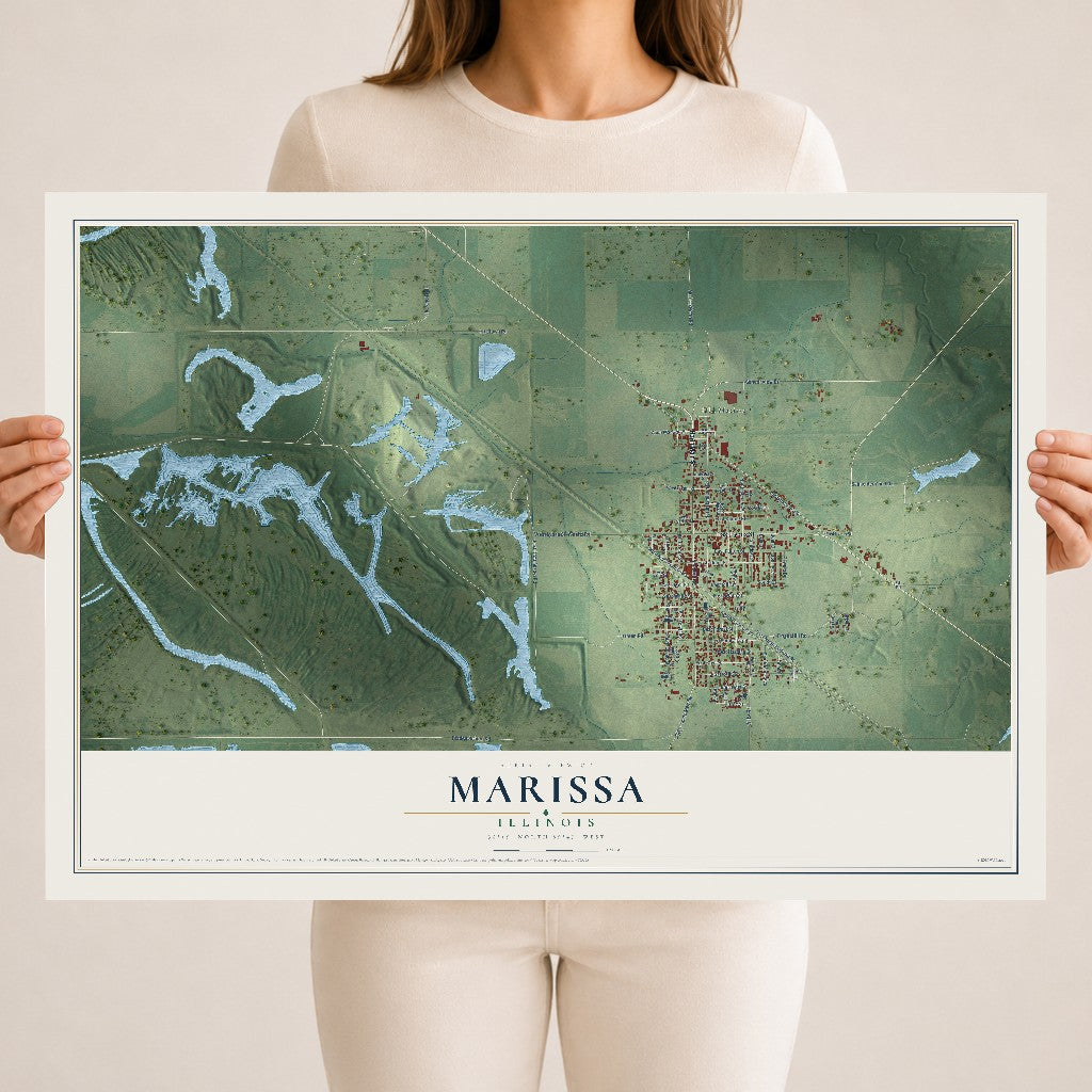 Map of Marissa, Illinois, 18 x 24 inch unframed archival matte print