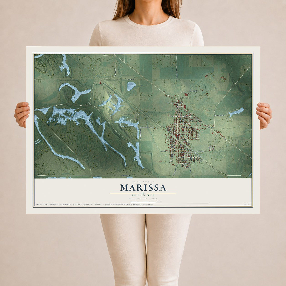 Map of Marissa, Illinois, 24 x 36 inch unframed archival matte print