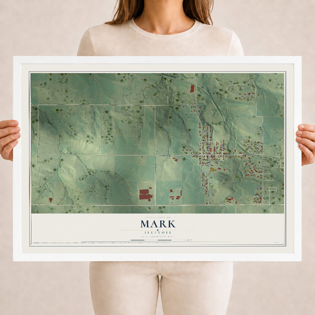 Map of Mark, Illinois, 18 x 24 inch print in a white wood frame
