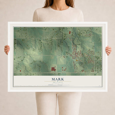 Map of Mark, Illinois, 24 x 36 inch print in a white wood frame