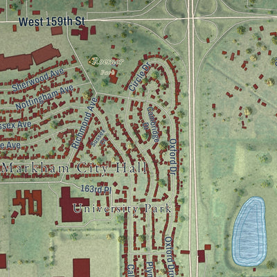 Close-up of the map of Markham, Illinois print showing street and building detail