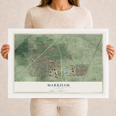 Map of Markham, Illinois, 12 x 18 inch print in a white wood frame