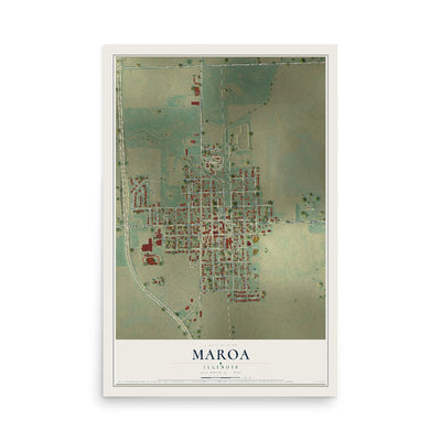 Map of Maroa, Illinois, 12 x 18 inch unframed archival matte print