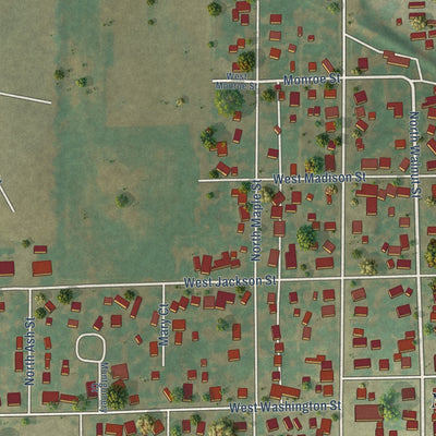 Second close-up of the map of Maroa, Illinois print showing more streets and buildings