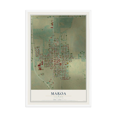 Map of Maroa, Illinois, 12 x 18 inch print in a white wood frame