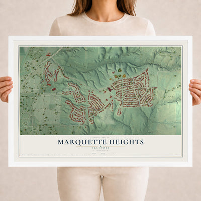 Map of Marquette Heights, Illinois, 18 x 24 inch print in a white wood frame