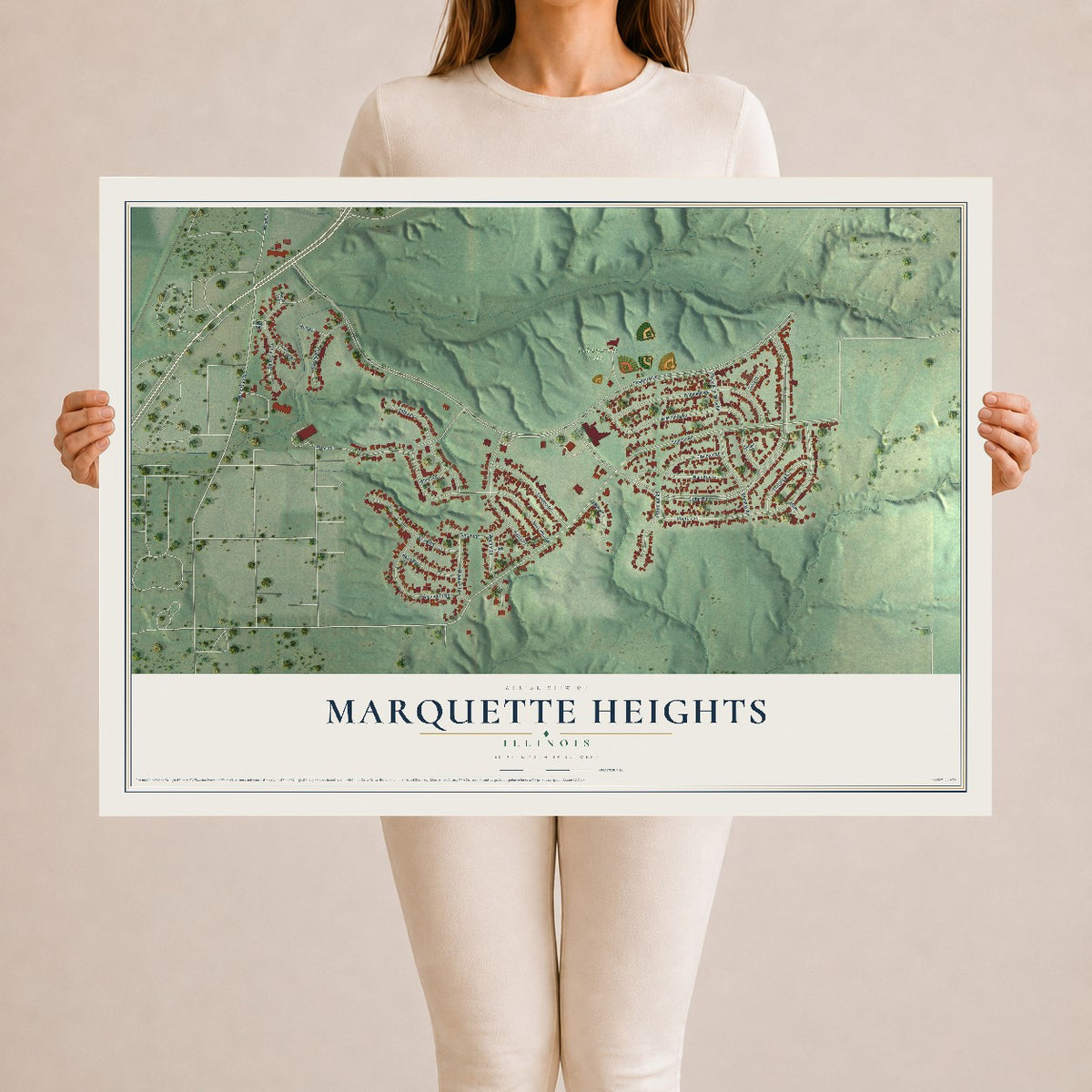 Map of Marquette Heights, Illinois, 24 x 36 inch unframed archival matte print