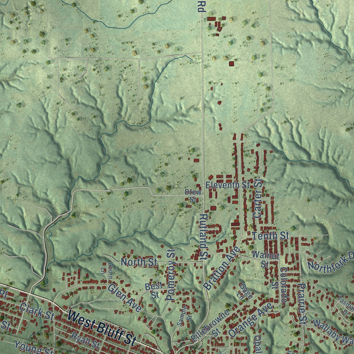 Close-up of the map of Marseilles, Illinois print showing street and building detail