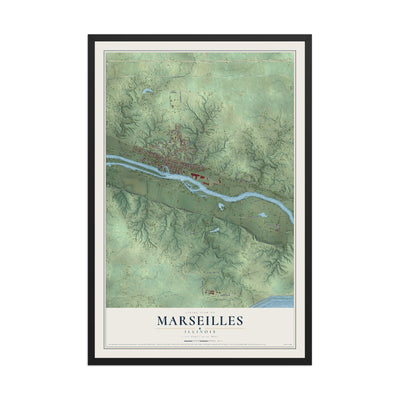 Map of Marseilles, Illinois, 12 x 18 inch print in a black wood frame