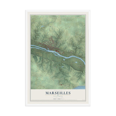 Map of Marseilles, Illinois, 12 x 18 inch print in a white wood frame