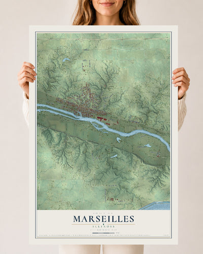 Map of Marseilles, Illinois, 24 x 36 inch unframed archival matte print
