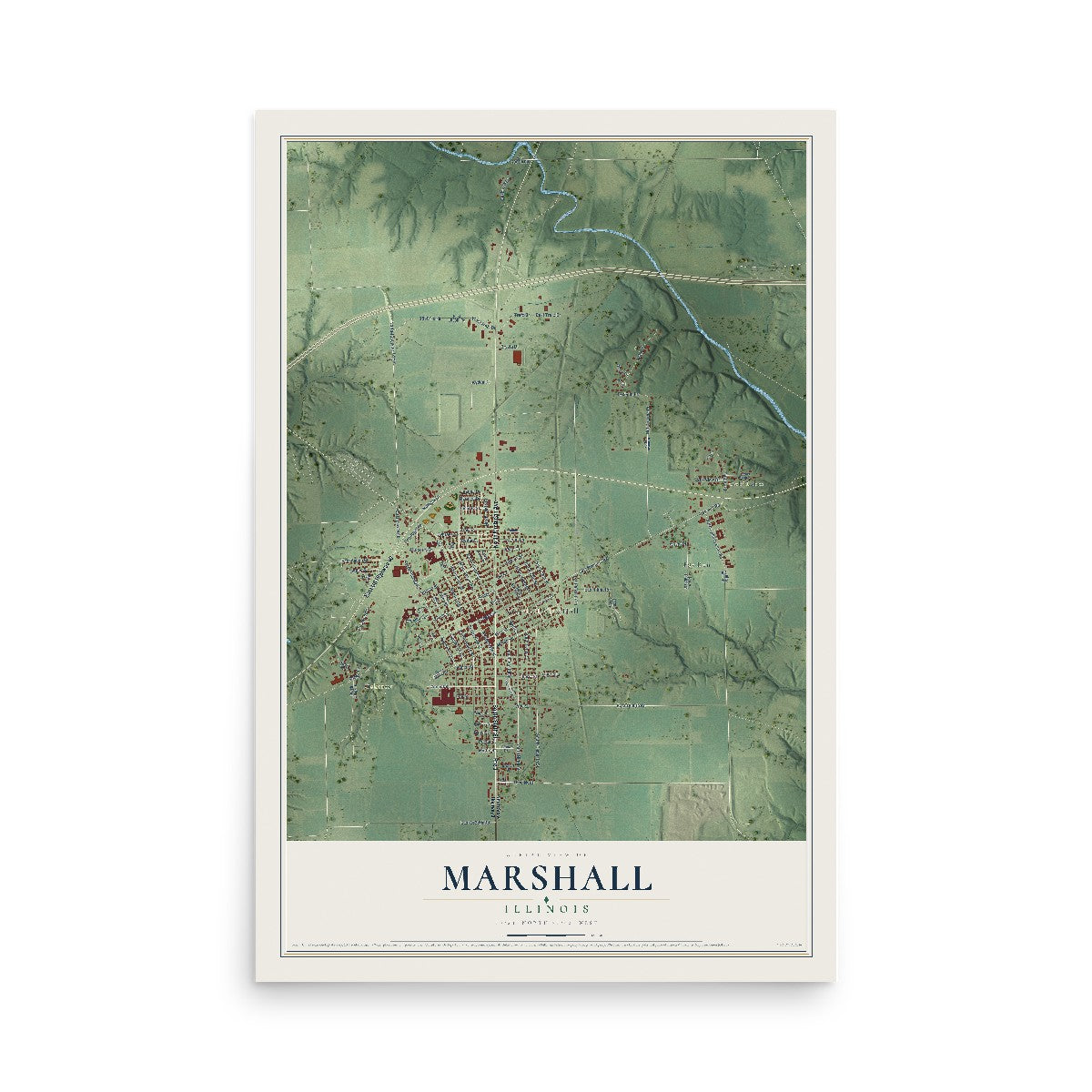 Map of Marshall, Illinois, 12 x 18 inch unframed archival matte print