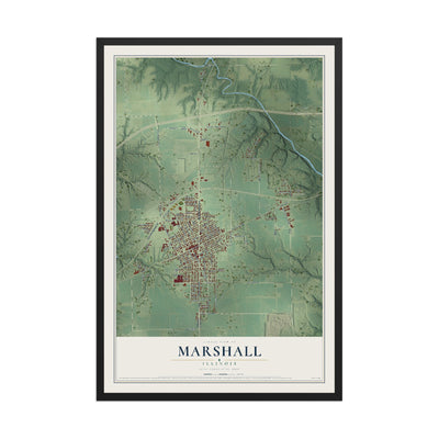 Map of Marshall, Illinois, 12 x 18 inch print in a black wood frame