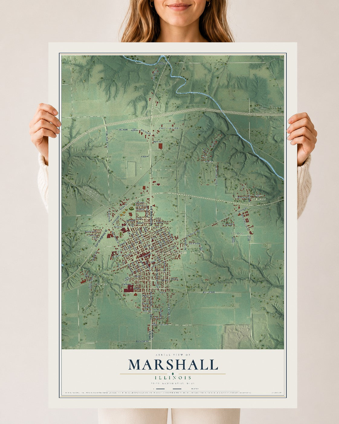 Map of Marshall, Illinois, 24 x 36 inch unframed archival matte print