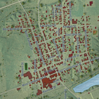 Close-up of the map of Martinsville, Illinois print showing street and building detail