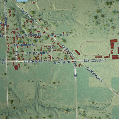 Second close-up of the map of Martinsville, Illinois print showing more streets and buildings