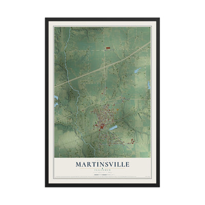 Map of Martinsville, Illinois, 12 x 18 inch print in a black wood frame