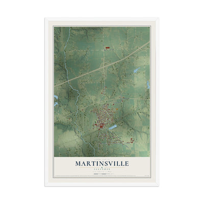 Map of Martinsville, Illinois, 12 x 18 inch print in a white wood frame