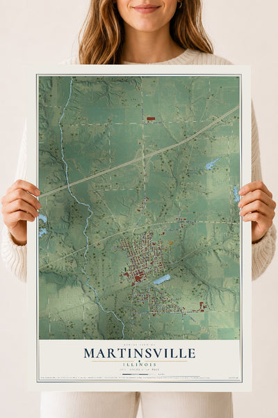 Map of Martinsville, Illinois, 18 x 24 inch unframed archival matte print