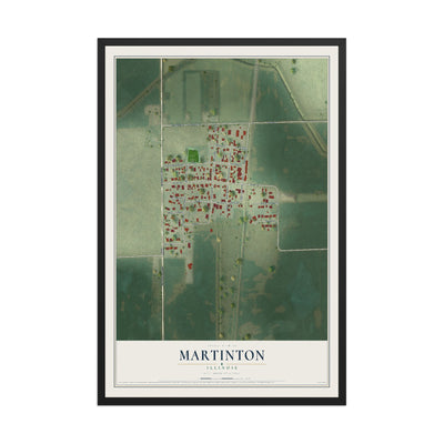 Map of Martinton, Illinois, 12 x 18 inch print in a black wood frame